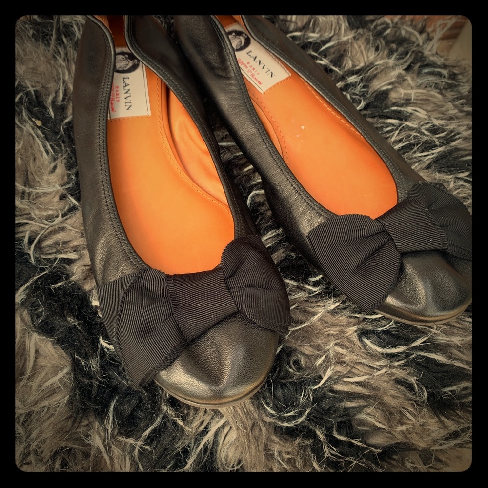 Lanvin Calfskin Leather Bow Ballet Flats